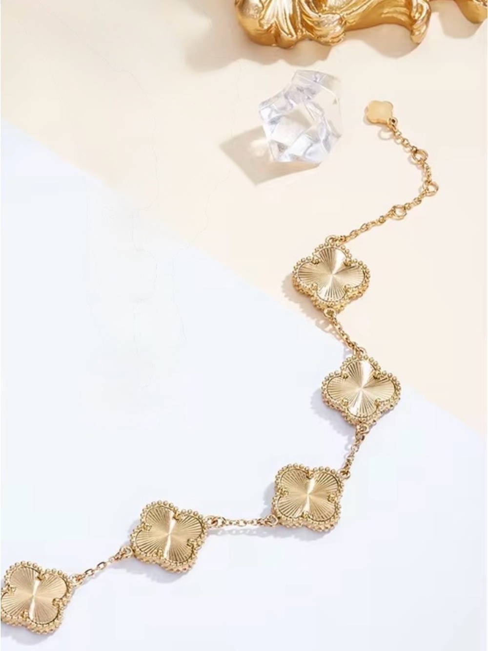 18K Gold Plated Four-Leaf Clover Bracelet Stainless Steel - Picture 2 of 2